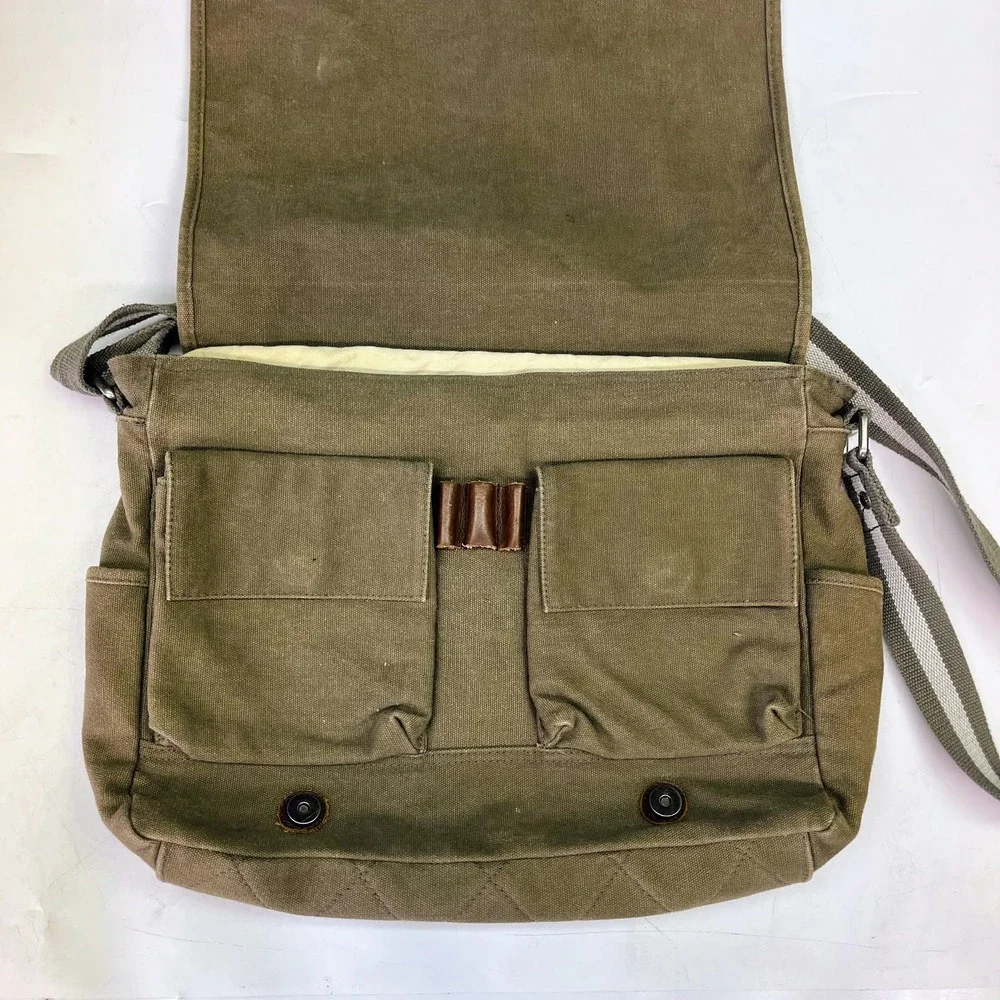 Fossil Olive Green Canvas Messenger Bag Crossbody Satchel Buckle Utility Unisex